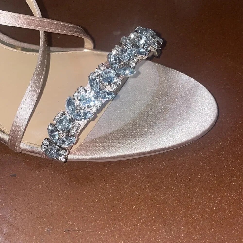 BADGLEY MISCHKA Satin Jewel Embellished Wedge Heel
